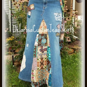 DELAROSA Classic Hippie patchwork Long Jean Skirt made to your size and length image 8