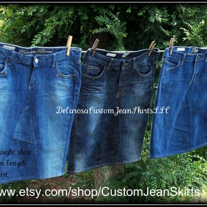 DELAROSA Custom to your size short Jean Skirt modest below the knee size 0 2 4 6 8 10 12 14 16 18 20 22 24 26