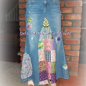 DELAROSA Classic Hippie patchwork Long Jean Skirt made to your size and length image 6