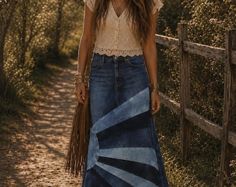 DELAROSA Sunshine Of Alizeah Jean Skirt Custom Your Size  choose your size and length size 0 1 2 4 6 8 10 12 14 16 18 20 22 24 26