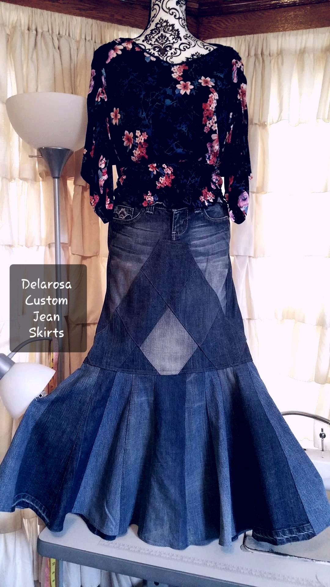 Buy Fit and Flair Mermaid Style Diamond Patchwork Denim Skirt 0-2