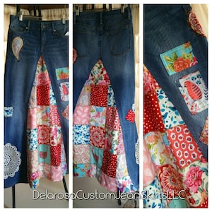 DELAROSA Classic Hippie patchwork Long Jean Skirt made to your size and length image 3