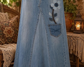 DELAROSA Custom Extra pocket Flower Pot and Flower stem and leaves Appliqué's for your jean skirt (Add on item only)