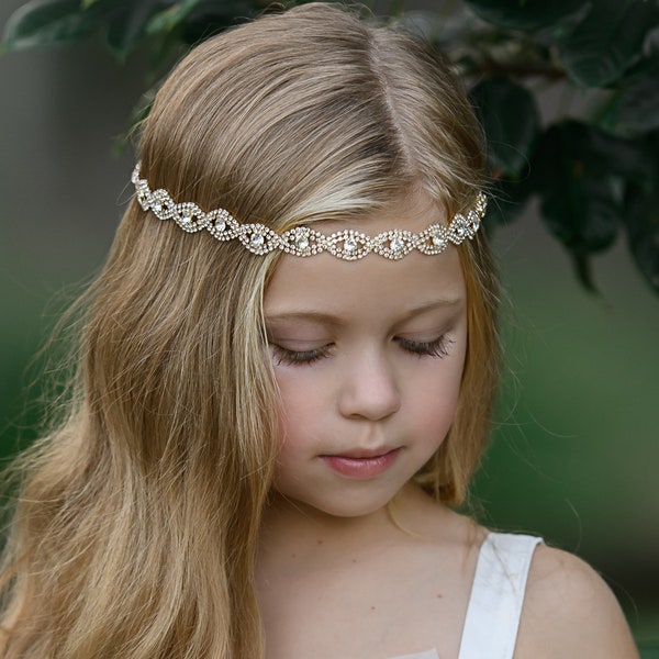 Rhinestone headband,Flower Girl Headband, Crystal Headband, Christening Headband, Baptism headband, Bling Headband, Newborn Baby Headband.