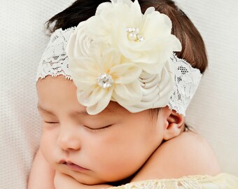 Diadema de bebé, diademas de bebé, diadema de bautizo, diadema de - Main Image