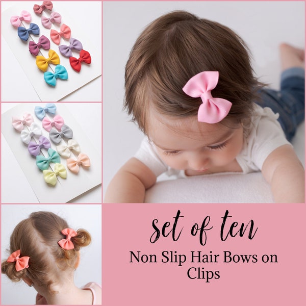 SET of TEN Bows  Hair Clip, Baby Toddler Hair Bows Clips, Baby Girl Bows, Hair Clips, Toddler bows, Shower Gift, LEXI Mini Bows, Small Bows