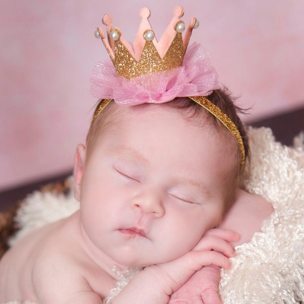 Newborn Crown,1st Birthday Crown, Baby headbands,  Newborn Baby Crown, Baby crown headband,Princess Crown Headbnad, Glitter Crown Headband.