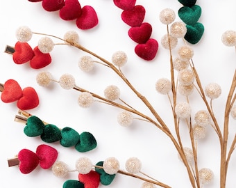 Christmas Heart Velvet Hair Clip Set, Toddler Alligator Clips