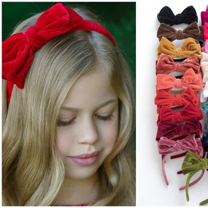 Girls Hard Headbands, Red Velvet Headband, Christmas Bow Headband , Headbands for Toddlers Girls Adults, Velvet Bows, School girl Headband