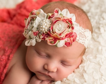 Baby Headband, flower headband,baby headbands,newborn headband, baby girl headband, christening headband, baptism headband, Baby Bows,#29