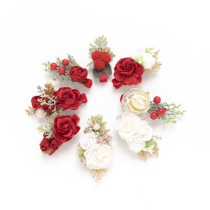 Christmas Hair Clip, Christmas Baby Headband, Flower Christmas Hair Bows, Toddler Hair Clips, Holly Berries Hair Clip, Pigtail Hair Clips,