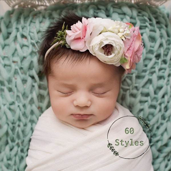 Baby headbands, Baby Girl headband, Baby Flower Crown , Newborn Flower Headband, Newborn headband, Infant Headband, Newborn Photo prop, Bows