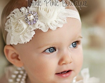 Ivory Headband, Headband ,Baby girl Headband,Newborn Headband,Christening Headband,Shabby Chic Headband, Baptism Headband, Baby Headbands. 1