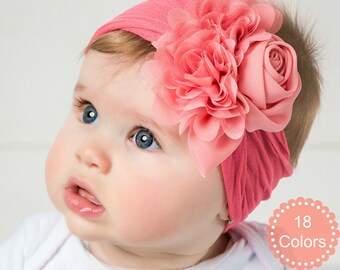 Infant Headband Coral Coral and Navy Headband Coral Headband Baby Headband Newborn Headband Navy Headband Navy and Aqua Headband