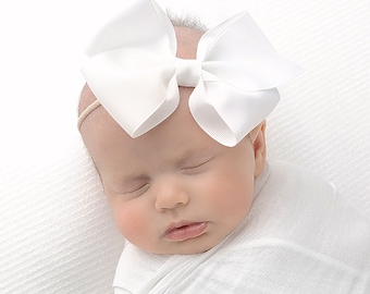 Grosgrain Knot Bow Headband, Soft Pink Nylon, Baby Girls Hair Accessory