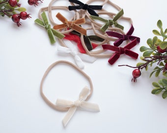 Baby headbands SET of 3 Velvet Hair Bow, Velvet Baby Bows , velvet bow baby headband, velvet school girl bow, baby velvet headband, MINI