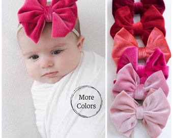 Baby headbands, Spring Velvet Bow Headband, Red Baby Bow, Newborn Headbands, Red Baby  bows,  Baby Hair Bows, Red Headband