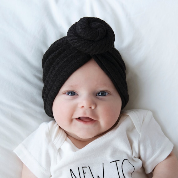 Turban élastique en nylon pour bébé fille, joli chapeau avec nœud