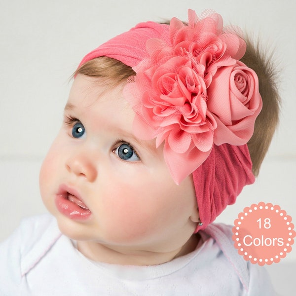 Baby Girl headband, Girls Turban Head wrap, Baby Girl Bows, Newborn Girl Headbands, Toddler Girl Hair Bows, Big Bow Flower Headband, COUTURE