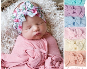 Nylon Baby headbands, Baby Girl Headband, Nylon Head Wraps,TOP KNOT Baby headband, Pink Bow Headband, Newborn Headbands, Baby Girl Hair Bows