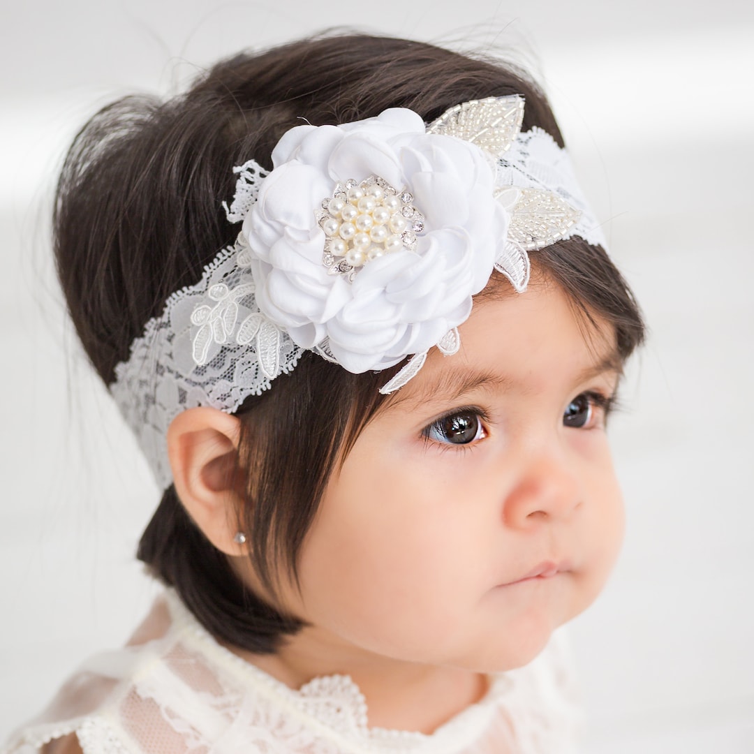 White Baptism Headband, Baptismal Hair Bow, Baby Headband,newborn