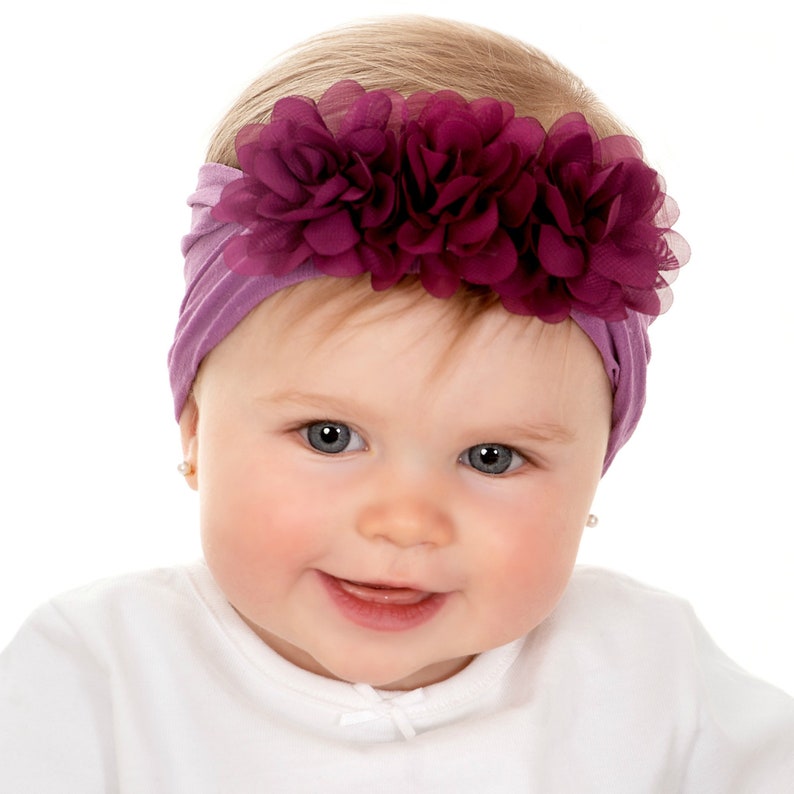 Nylon Baby headband Nylon baby headbands Pink FLOWER TRIO Etsy