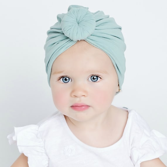 Bonnet turban bébé, turban bébé fille, turban bébé noeud rond