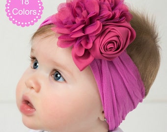 PICK Color Baby headband, Baby Girl Bows, COUTURE Nylon Toddler Bows, Baby Girls Turban, Flower headband, Newborn Headband, Baby Head wraps