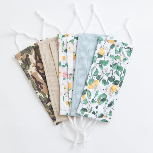 SET of 3 Cotton Face Mask for Adults and Kids, Washable Reusable Face Mask, Face mask with Filter Pocket, Kids Face Mask with Nose Wire, PLY