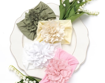 Baby Girl Flower Headband, Soft Nylon Bow Headwrap, Spring Baby Bows, Newborn Floral Headband, Pink Baby Hair Bows, Toddler Bow Headbands.