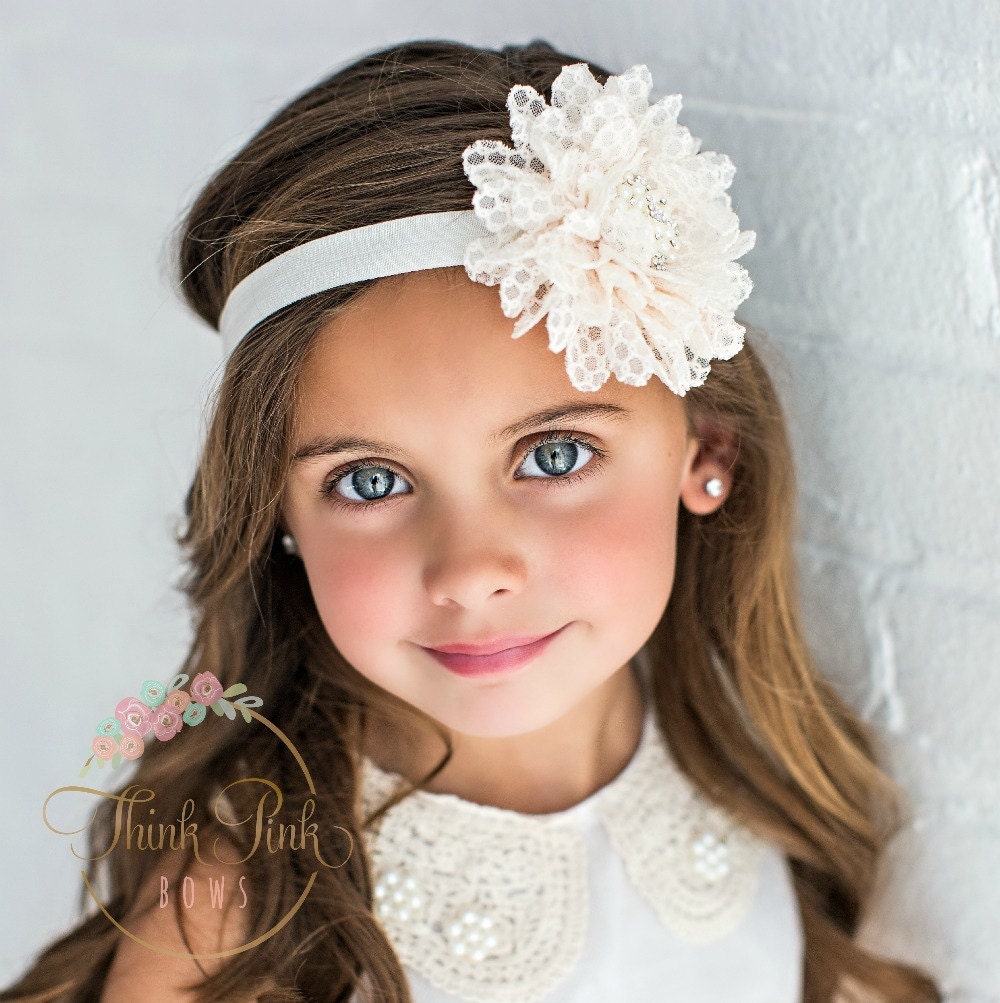 Baby Headbands Ivory Headband Baptism Christening Headband Etsy