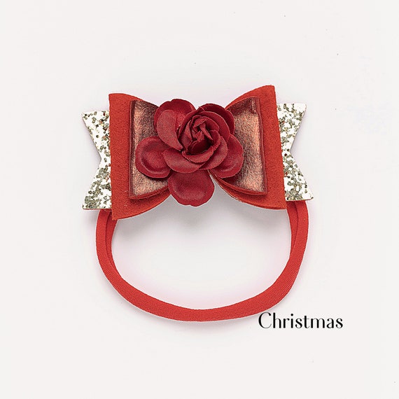Baby Bling Bows 2-Pack Red & White Headbands - Soft Nylon Flower Headbands For Newborns To Toddlers