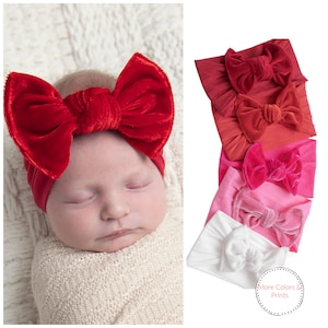 Baby Girl Headband, Red Velvet Bow Headband, Baby Bow Headbands, Toddler Headband, Newborn Baby Headband, Valentines Day Bows , Red Hair Bow