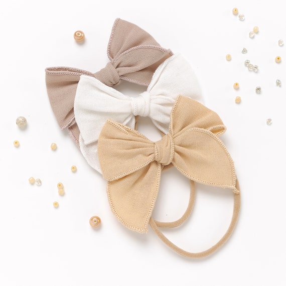 Baby Headband SET Baby Girl Bow Set Newborn Headbands Linen Etsy