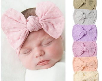 Nylon Baby Headband, Top Knot Bow Headband, Nylon Baby Head Wrap, Baby Girl Headbands, Pink Newborn Headband, Baby Girl Hair Bows, ELLE dots