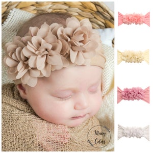 PICK COLOR Baby Girl Headbands, Newborn Baby Bows, Baby Headwraps, Toddler Turban Nylon , Flower TRIO Baby Headband,  Baby Girls Head Wrap