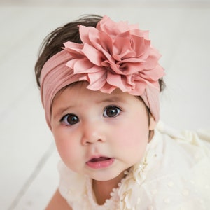 Dahlia Flower Baby Headband, Soft Nylon Newborn Headwrap