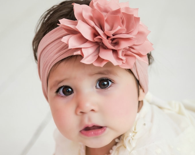 Dahlia Flower Baby Headband, Soft Nylon Newborn Headwrap