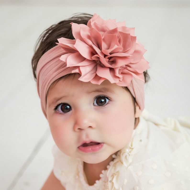 White Baby Headband PICK COLOR Nylon Baby headbands Baby Head wraps Baby Girl Hair Bows Newborn Headbands DHALIA Big Flower Headband