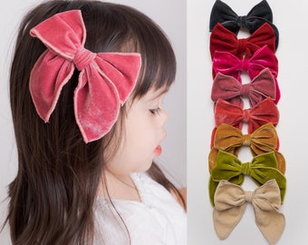 Christmas Velvet Hair Bow, Toddler Hair Bows, Girls Big Bows, Girls Christmas Hair Bows, Velvet Baby Bow Headband, Toddler Hair Clips FABLE