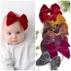 Baby Girl Christmas Headband, Christmas Toddler Hair Clips, Red Velvet Bow Headband, Velvet Hair Bows, Toddler Hair Bows, Newborn Headband