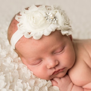 Ivory Headband, Headband ,Baby girl Headband,Newborn Headband,Christening Headband,Shabby Chic Headband, Baptism Headband, Baby Headbands. 1