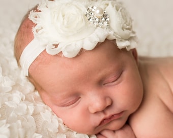 Ivory Headband, Headband ,Baby girl Headband,Newborn Headband,Christening Headband,Shabby Chic Headband, Baptism Headband, Baby Headbands. 1