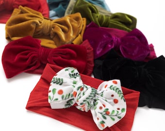 Velvet Baby Bow Headband, Autumn Hair Accessory