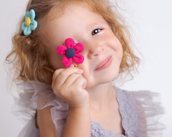 Puff Flower Snap Hair Clip, Baby Girl Hair Bow