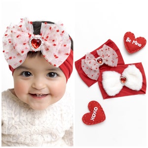 Baby Headbands, RED Hair Bows, Red Velvet Christmas Bows, Valentine&#39;s Day Baby Girl Headbands, Fur Big Bow Headband,  Baby Headband