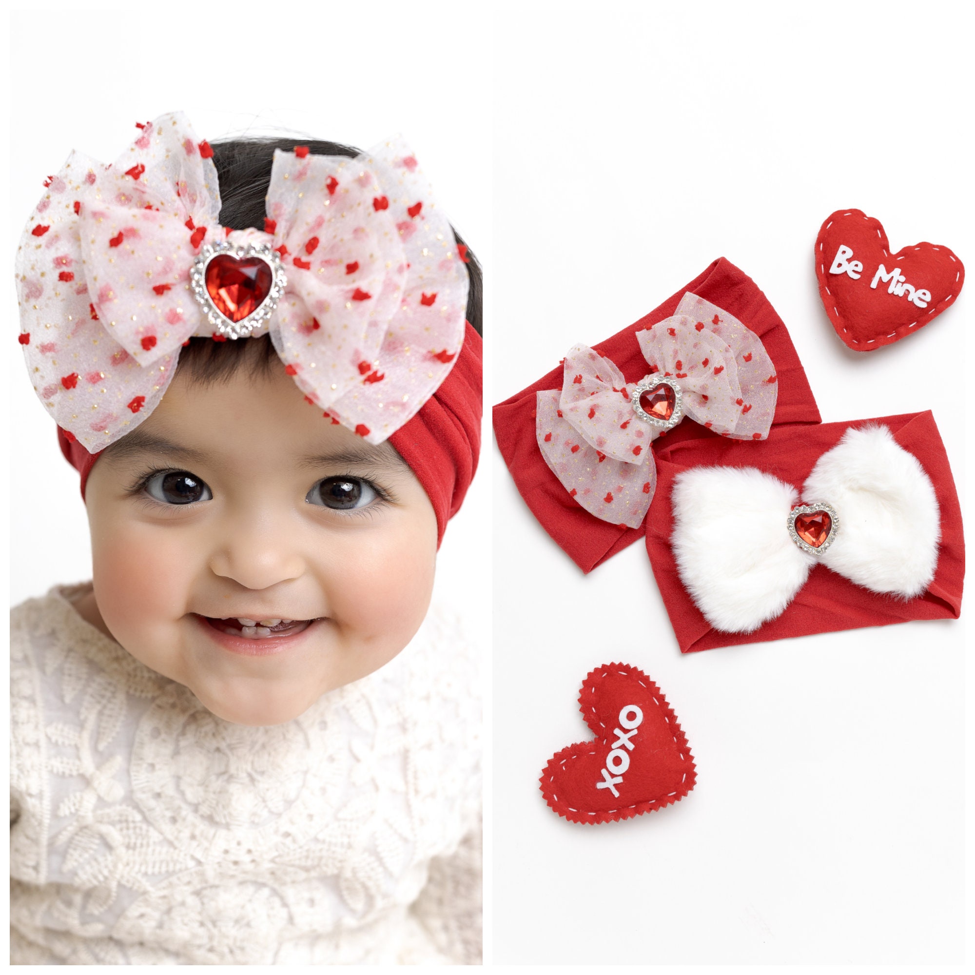 Diademas para bebés, arcos para el cabello ROJO, arcos navideños de  terciopelo rojo, diademas para niñas del día de San Valentín, diadema con  lazo grande de piel, diadema para bebés 