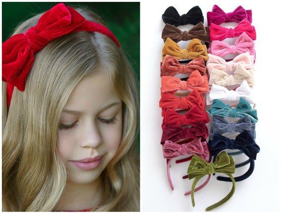 Girls Hard Headbands, Red Velvet Headband, Christmas Bow Headband , Headbands for Toddlers Girls Adults, Velvet Bows, School girl Headband