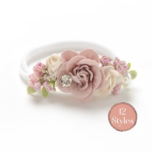 Blozen baby hoofdband, bloemenmeisje hoofdbanden, pasgeboren boog hoofdband, baby meisje bloem kroon, peuter Ha2ir clips, roze baby strikken, 22 foto prop