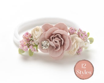 Blush Baby Headband, Flower Girl Headbands, Newborn Bow Headband, Baby Girl Flower Crown, Toddler Ha2ir Clips, Pink Baby Bows,22 Photo Prop